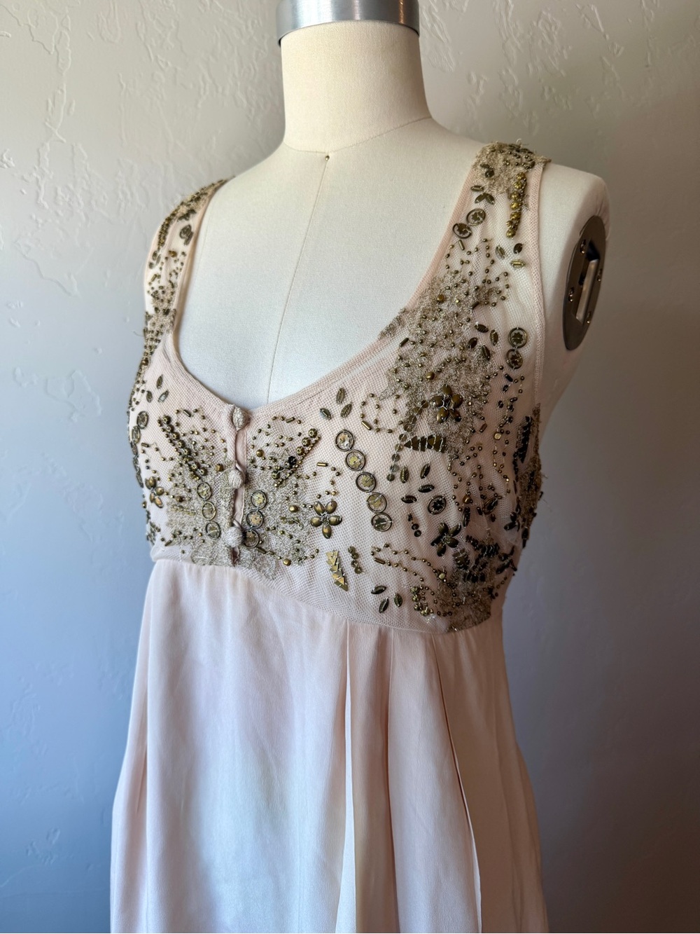 Anthropologie Lil Flickering Silk Beaded Babydoll Style Dress - Large - Picture 6 of 12